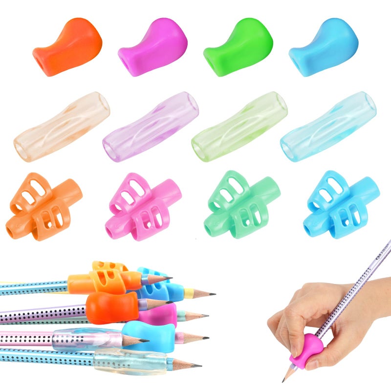 Vicloon Pencil Grips, 12pcs Soft Silicone Handwriting Grip, Pencil Grips for Children for Left & Right Handed Kids, Pre-Schoolers & Adults Ergonomic Posture Correction Writing Aid In Assorted